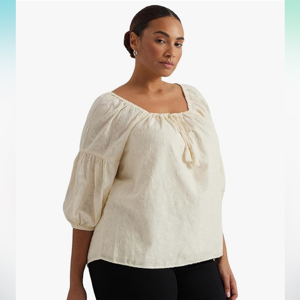 Lauren Ralph Lauren Women's Plus-Size Paisley Cotton
Jacquard Blouse
